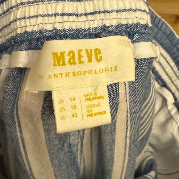 Maeve By Anthropologie Size 10 Linen Blend Vertical Striped Straight Leg Pants - Picture 11 of 12